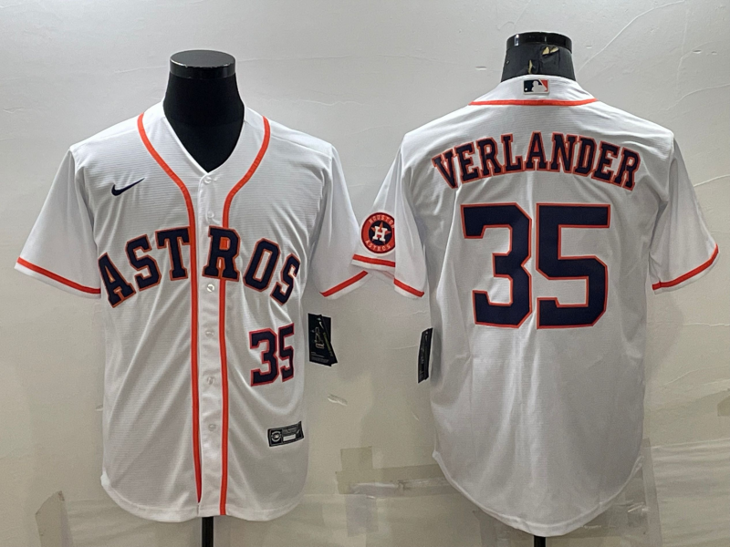 Men's Houston Astros #35 Justin Verlander White With Patch Cool Base Stitched Jersey Men's Houston Astros #35 Justin Verlander White With Patch Cool Base Stitched Jersey